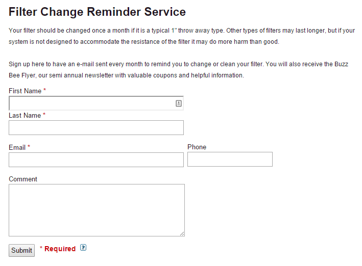 Busbys.com offers reminders to change your air filter