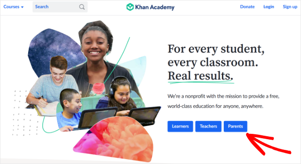 khan academy optin landing page to segment users