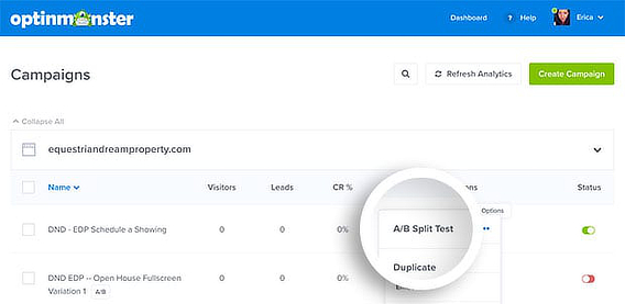 OM create-split-test-step-2