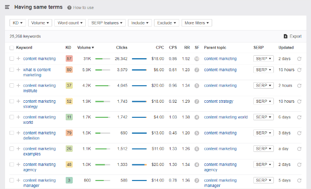 ahrefs having same terms full report