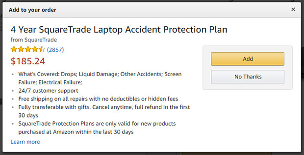 ecommerce upsell example - amazon product protection