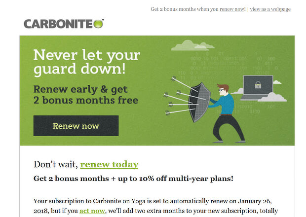 upsell email examples - carbonite