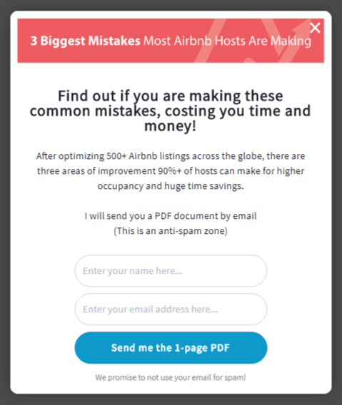 OptimizeMyAirbnb uses OptinMonster lightboxes to increase sales