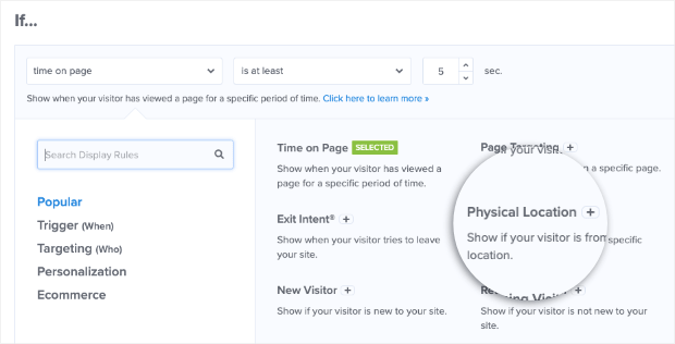 Display rules for users physical location