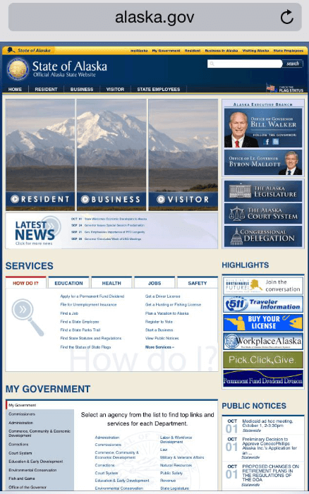 state of alaska mobile landing page