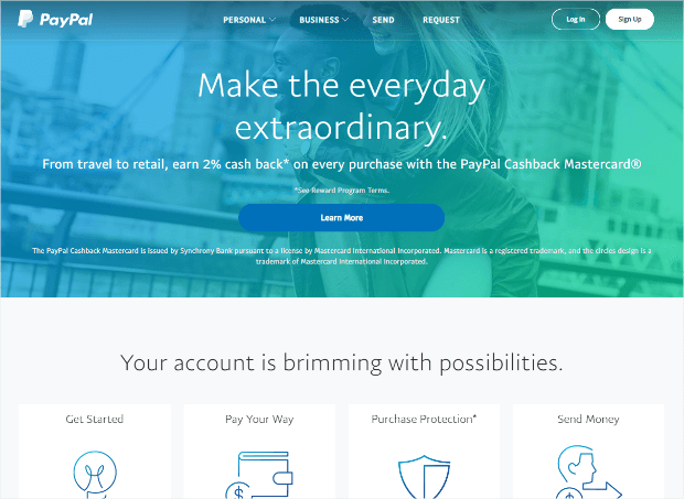 paypal desktop landing page