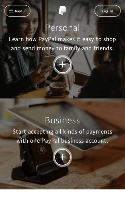 paypal mobile landing page