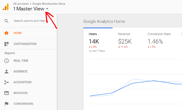 select google analytics view