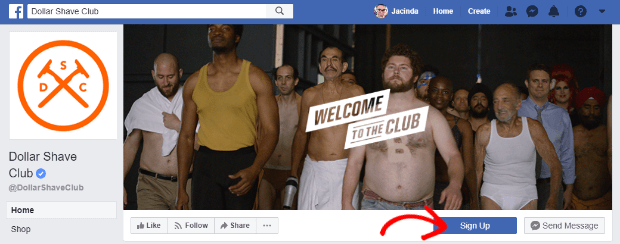 dollar shave club facebook page cta