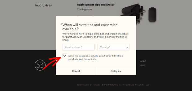 fiftythree upsell optin