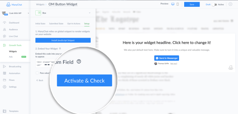 ManyChat Widget Activate & Check