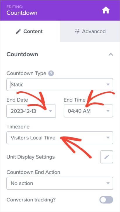 set up countdown timer