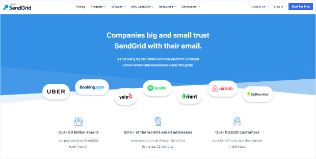 sendgrid's social proof page