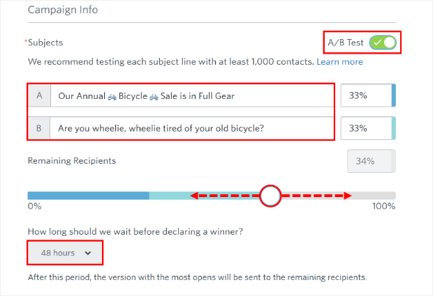 constant contact subject line a/b test