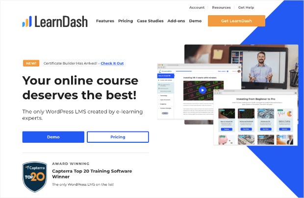 learndash homepage for WP login plugin for members and LMS