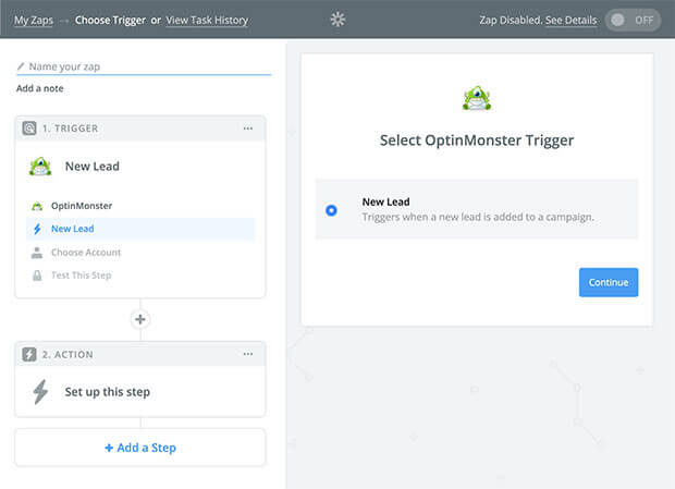 Zapier Connect New OptinMonster Lead