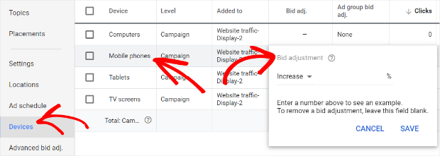 create a mobile bid adjustment