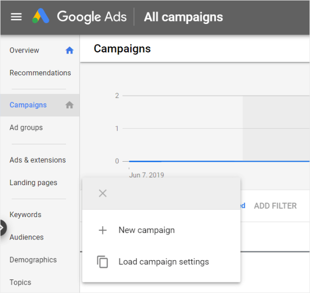 create new campaign with google ads