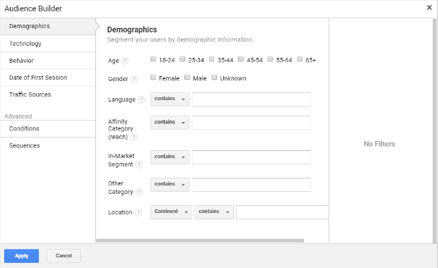 create a new audience definition in google analytics