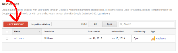 create a new audience in google analytics