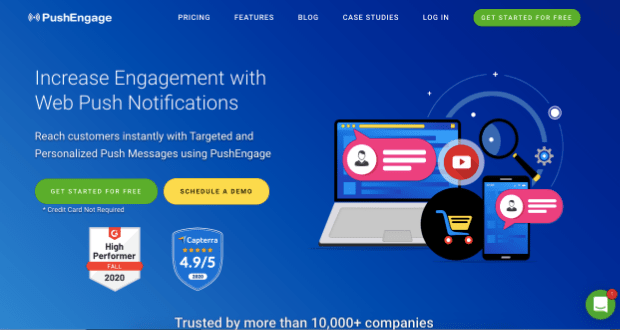 PushEngage homepage