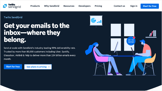 Homepage for Sendgrid