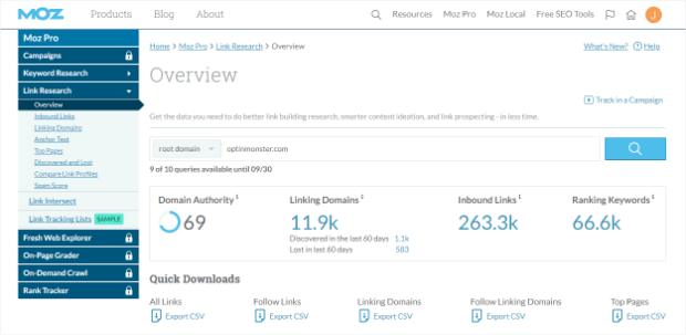 optinmonster's domain authority