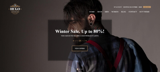 hugo responsive ecommerce theme example man in suspenders looking over shoulder