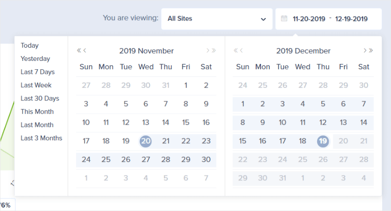 account dashboard date selector