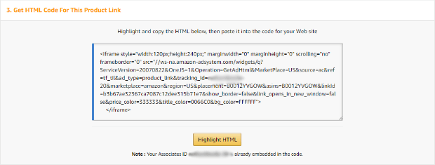 amazon affiliate program html for link