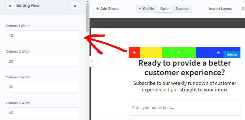 control column widths using percentages