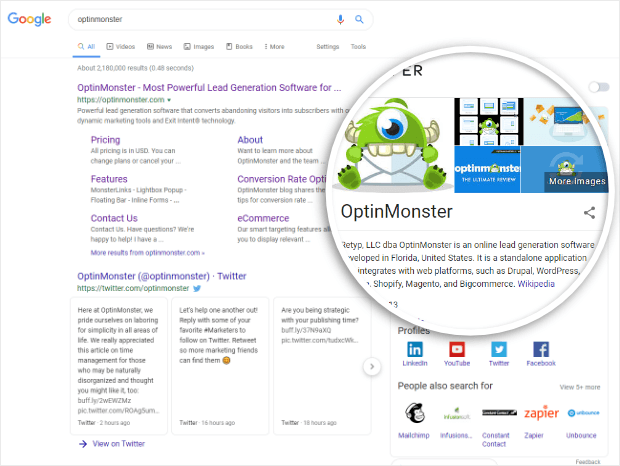 optinmonster's knowledge panel