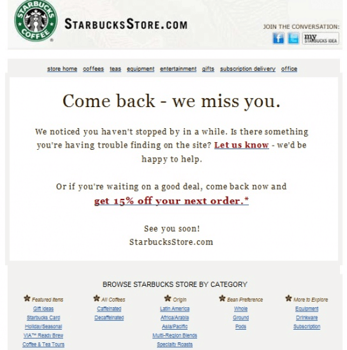 starbucks win back email