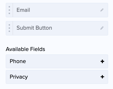 Available fields for 2 step Optin form min 1