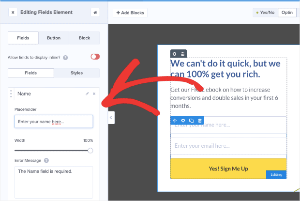 Editing Fields Elements for Optin Page min