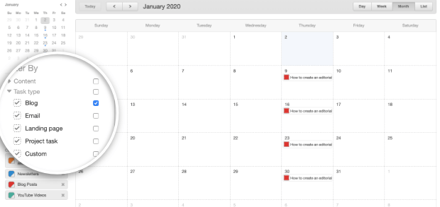 editorial calendar task type blog