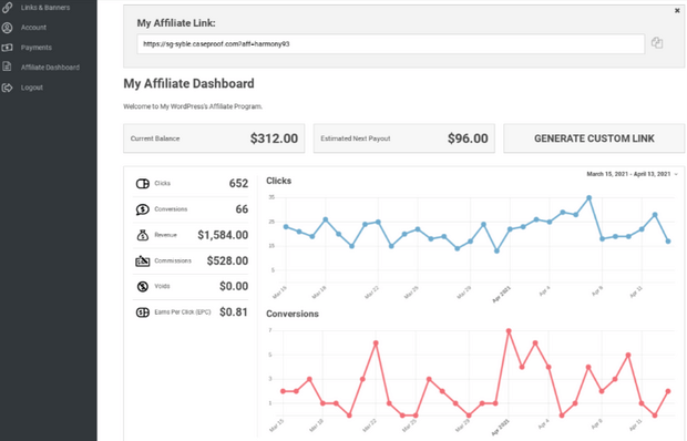 easy affiliate pre-styled affiliate dashboard