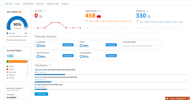 semrush site audit overview