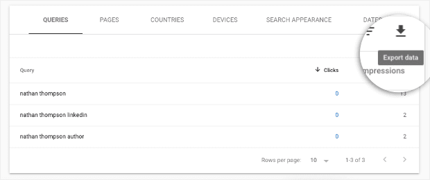 Export queries when people search for your site