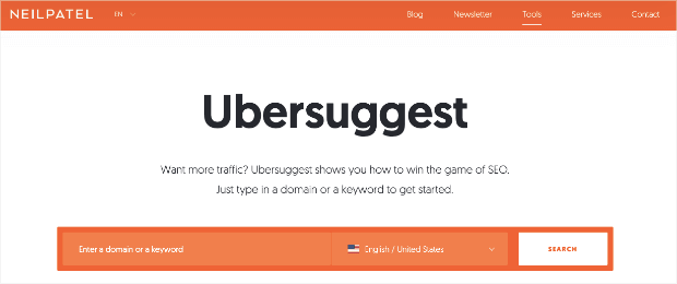 Ubersuggest homepage