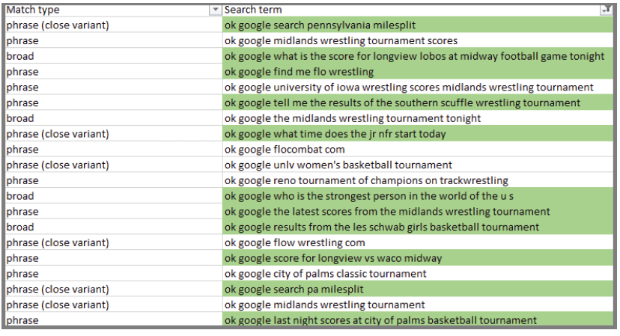 filter to find voice search keywords