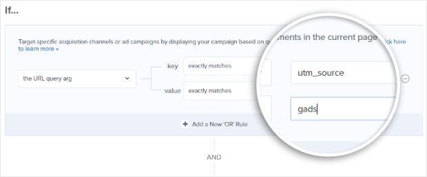 to target visitors from a specific ppc ad source in optinmonster, add a url query argument