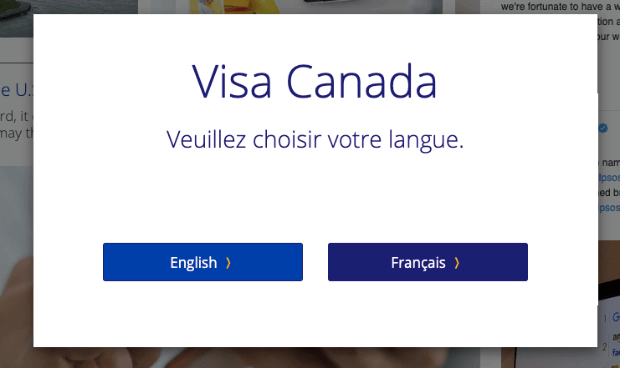 Visa Popup for Language