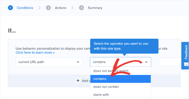 Change any page to contains for OM display rules min