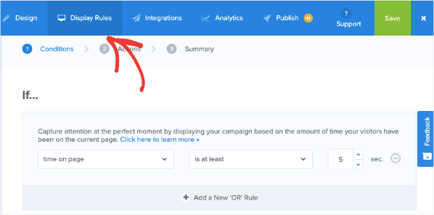 Click Display Rules at the top of the editor