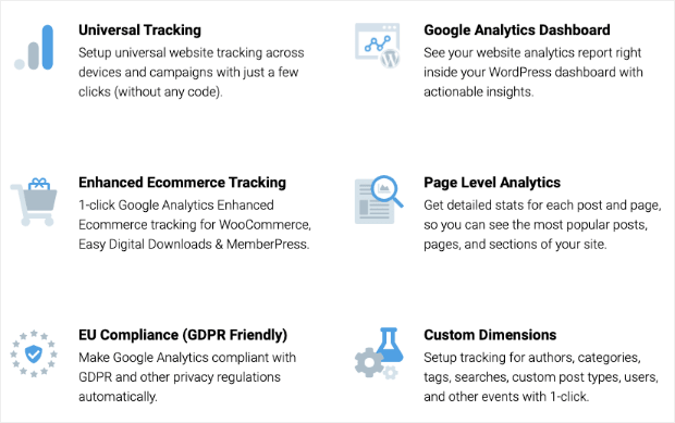 Monster Insights Features for a sales page