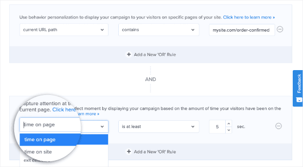 change time on page condition