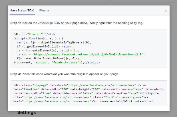 facebook code example