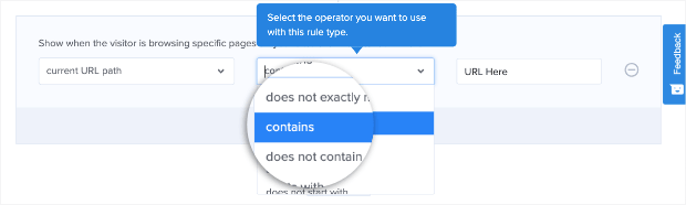 Change current URL path to contains to restrict sections of your site