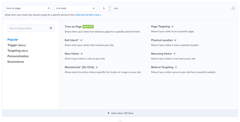 New OptinMonster Display Rule Selector